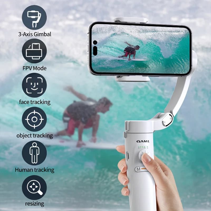 QAML M2 2024 nuovo 360 rotazione Gimbal stabilizzatore Selfie Stick Desktop tracking gimbal per Smartphone Tiktok live