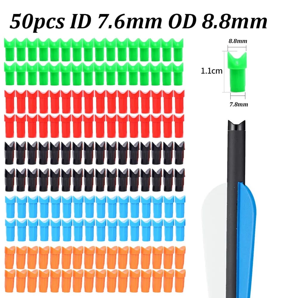 50 pz. Nocche per Frecce a Mezzaluna in Plastica per Balestra, Coda di Freccia per Aste da 7.6mm ID e 8.8mm OD, per Caccia e Tiro al Bersaglio