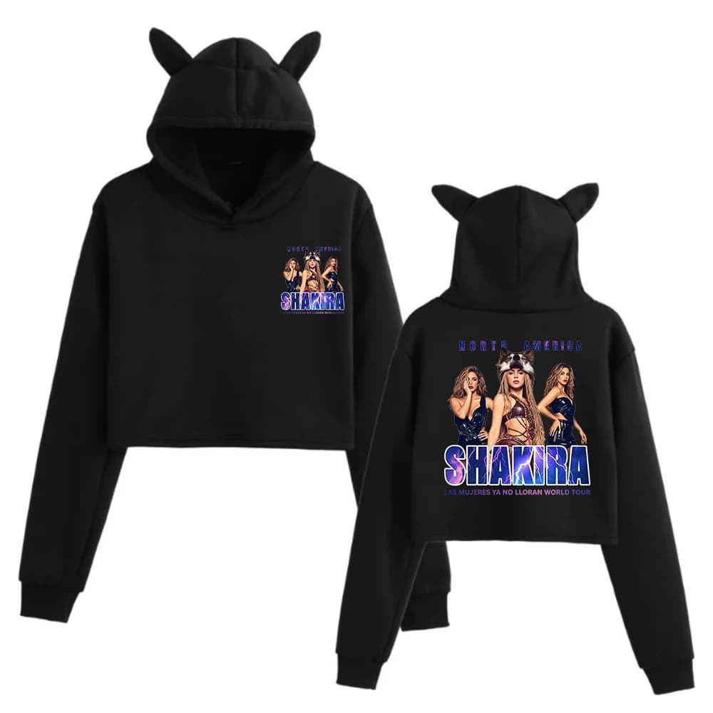 Felpa con Cappuccio a Orecchie di Gatto Shakira Las Mujeres Ya No Lloran World Tour 2026, Manica Lunga per Donne e Ragazze, Moda per Fan