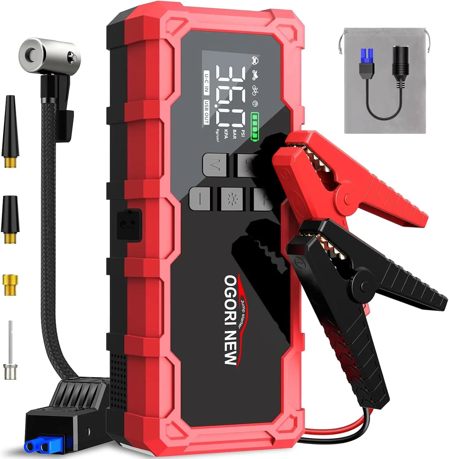 Avviatore di Emergenza 8000A con Compressore d'Aria, 26800mAh 150PSI, Booster Portatile per Batteria Auto per Tutti i Veicoli a Benzina/Diesel 16L