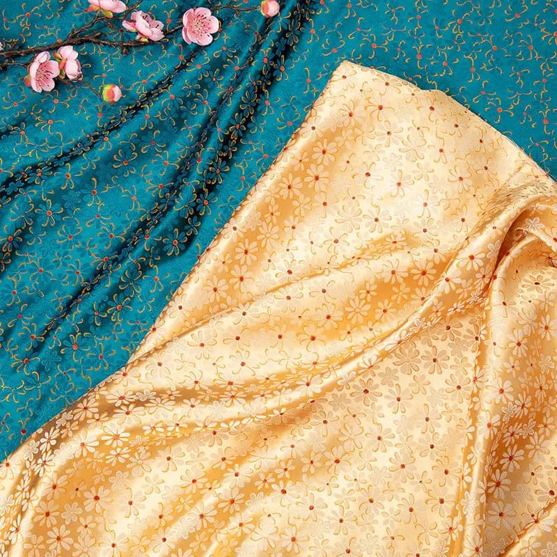 Orange Daisy Jacquard Brocade Fabric Chinese Style Cute Handmade Pillow Craft Frame Purse DIY Material Blended Wholesale