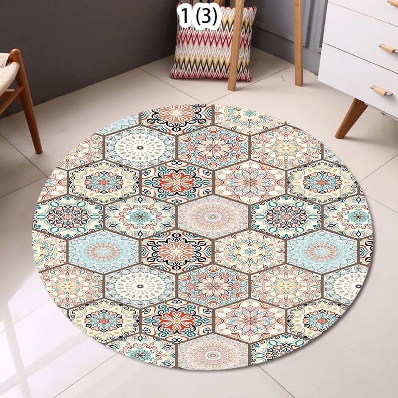 Tappeto Rotondo Stampato Stile Boho, Tappetino per Soggiorno, Camera da Letto, Tappeto per Cesto Sospeso, Tappeti per Camera da Letto, Tappeto Decorativo