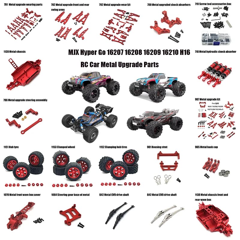 Set di Bracci Oscillanti Superiori e Inferiori in Metallo per Auto RC Hyper Go MJX 16207 16208 16209 16210 H16, Supporto Torre Ammortizzatori, Parti di Aggiornamento