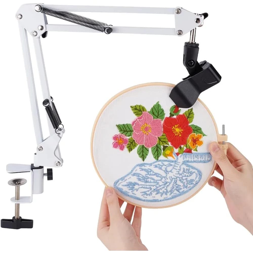 White Embroidery Table Stand Kit 8mm Hole Hand Embroidery Stand Lap Folding Cross Stitch Stand Clamp Hand Hoops making kit