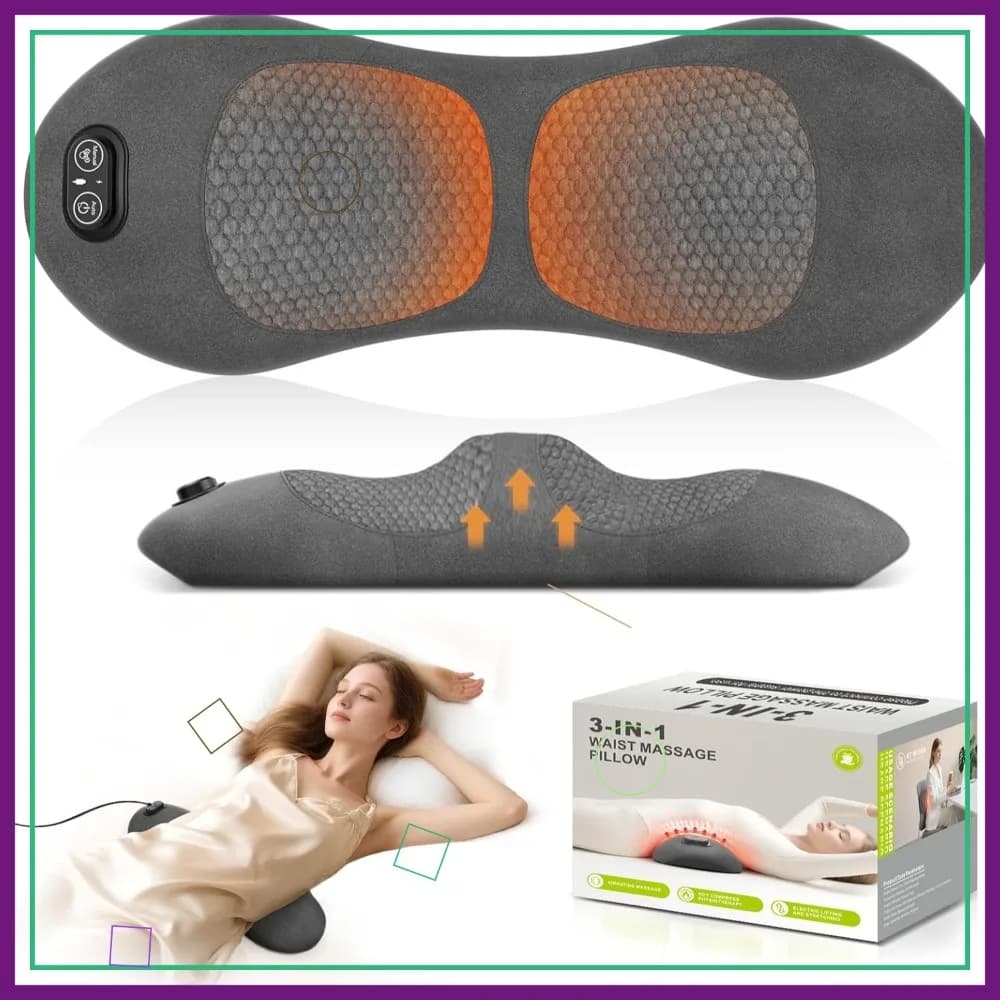 Massaggiatore per Schiena 3-in-1 con Cuscino Lombare: Calore, Vibrazione e Trazione per Alleviare il Dolore, Uso Domestico e in Ufficio