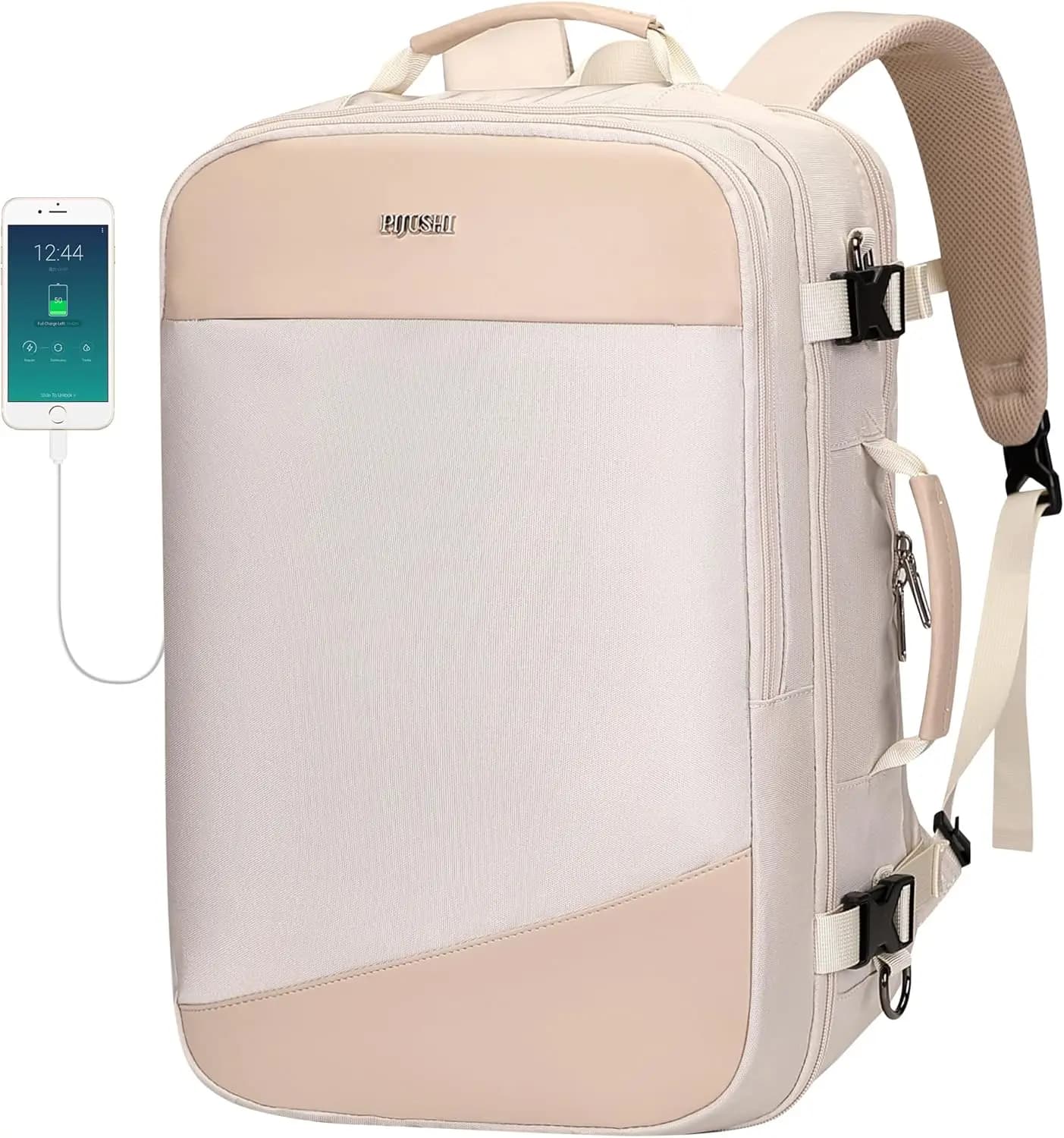 Zaino da Viaggio per Donne, Bagaglio a Mano Approvato per Voli, Borsa per Oggetti Personali, Adatto per Laptop da 16 Pollici, Beige