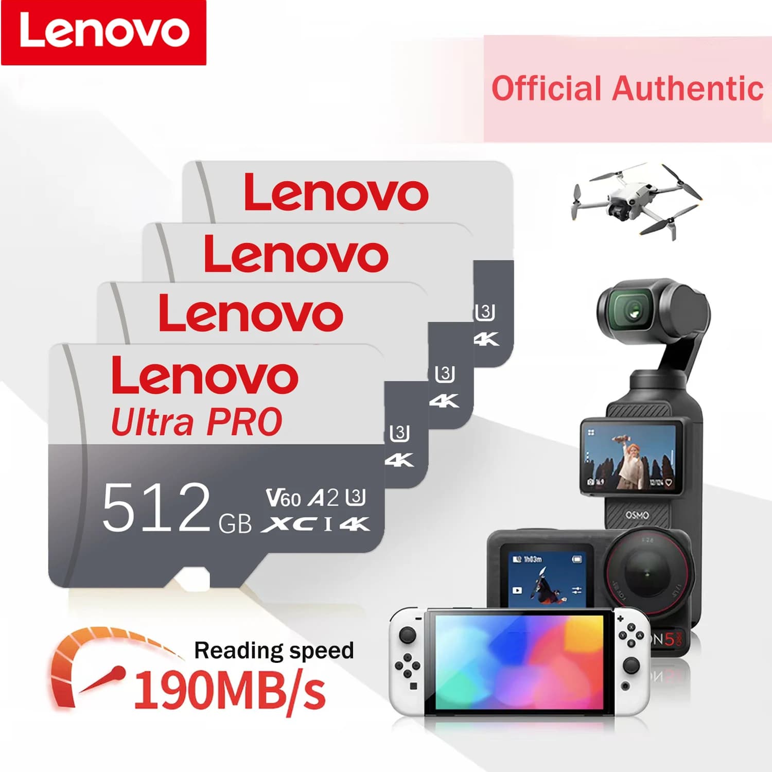 Lenovo SD Memory Card 128GB High Speed 4K Full HD Video SD/TF Flash Card 256GB 512GB 64GB For Phone Camera Dash Cam Drone