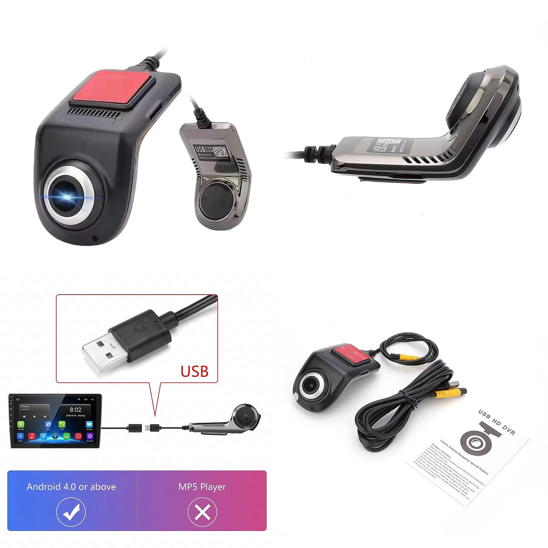 Dash Cam U3 USB Single Lens ADAS Car Recorder for Android Head Unit