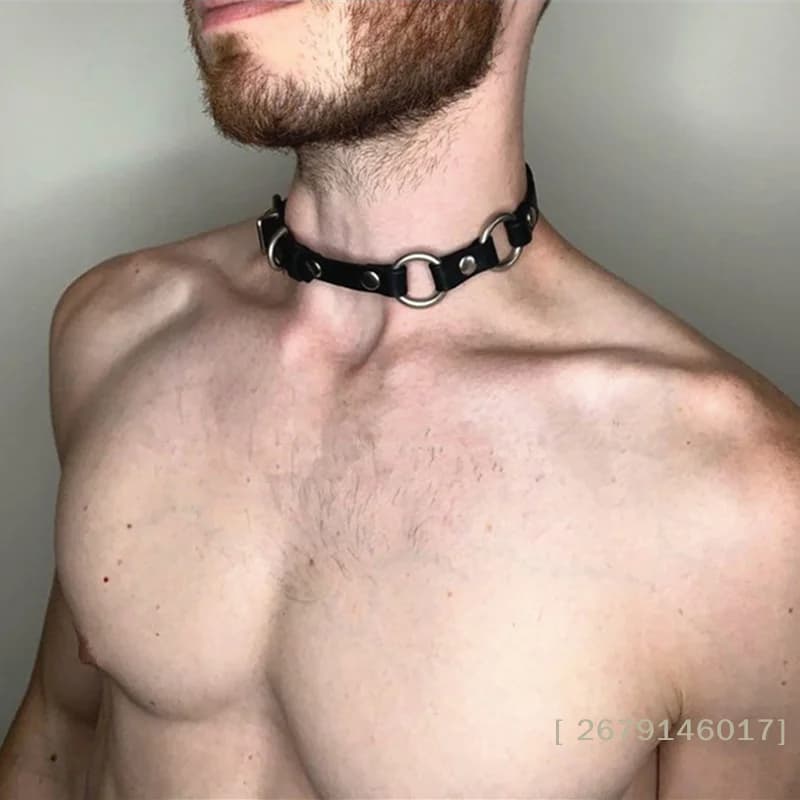 ,YY26,Collar Choker Black Leather Synthetic Sexy for Men, Gothic Necklace, Gay Clothing, Exotic Accessories, Clavicola Chain