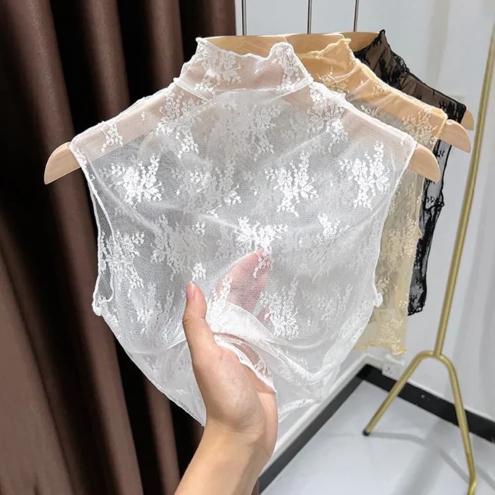 Fashion Lace Floral Fake Collar Detachable White Black Blouse Shirt Removable Collar Gauzy Slim Half High Collar Women