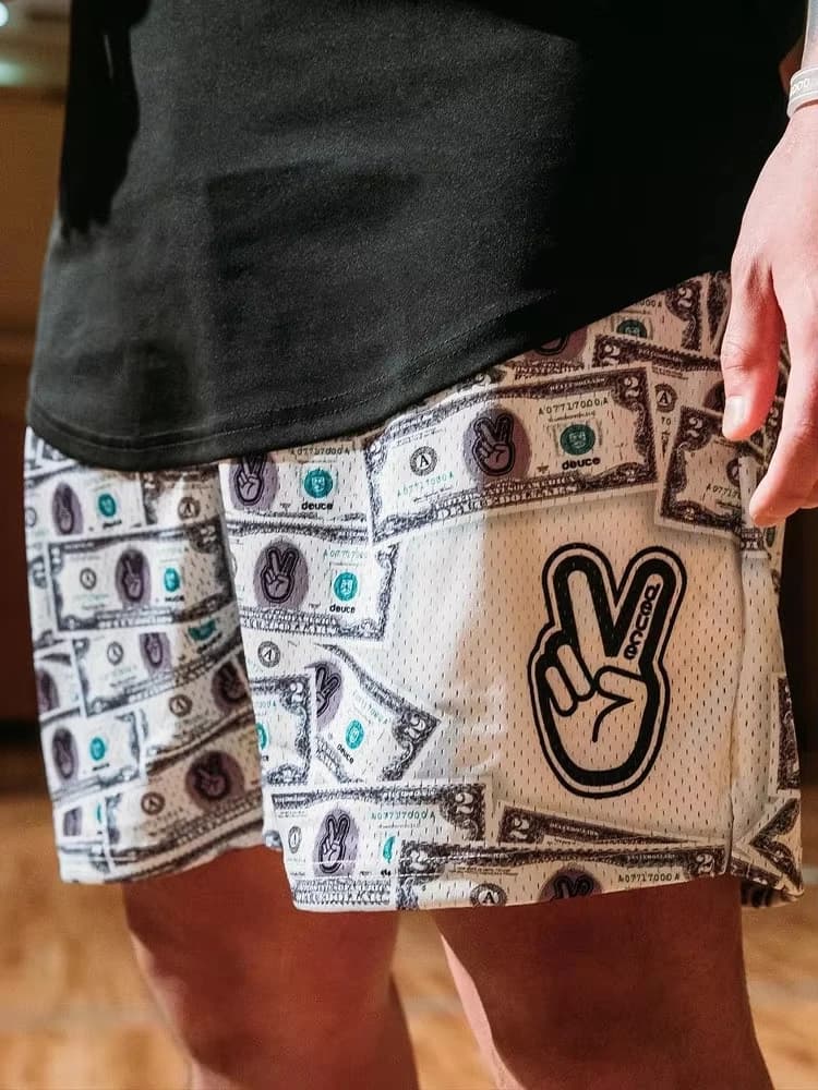 2026 New Men's Money Print Mesh Basketball Shorts - Y2K Oversized Casual Pants, Quick Dry Breathable Gym Training Shorts