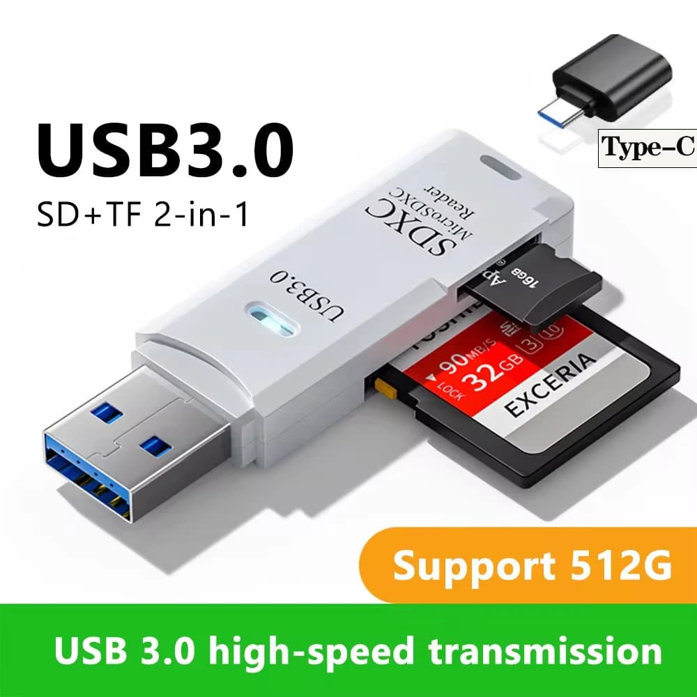 Lettore di schede USB 3.0 tipo C 2 in 1 Lettore di schede Micro TF SD Adattatore USB Lettore di schede Scheda di memoria TF per PC Accessori per laptop