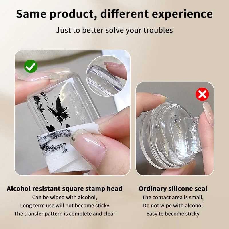 Nuovo Timbro Trasparente Rettangolare per Nail Art con Raschietto, Strumento di Trasferimento con Testa in Silicone, Timbro Rapido e Chiaro per Manicure Francese