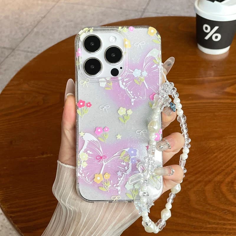Dreamy Butterfly Flower Case Compatible for IPhone 12 16 11 13 15 14 Pro Max XR X XS Max 16 Plus SE 2020 Glitter Powder Cover