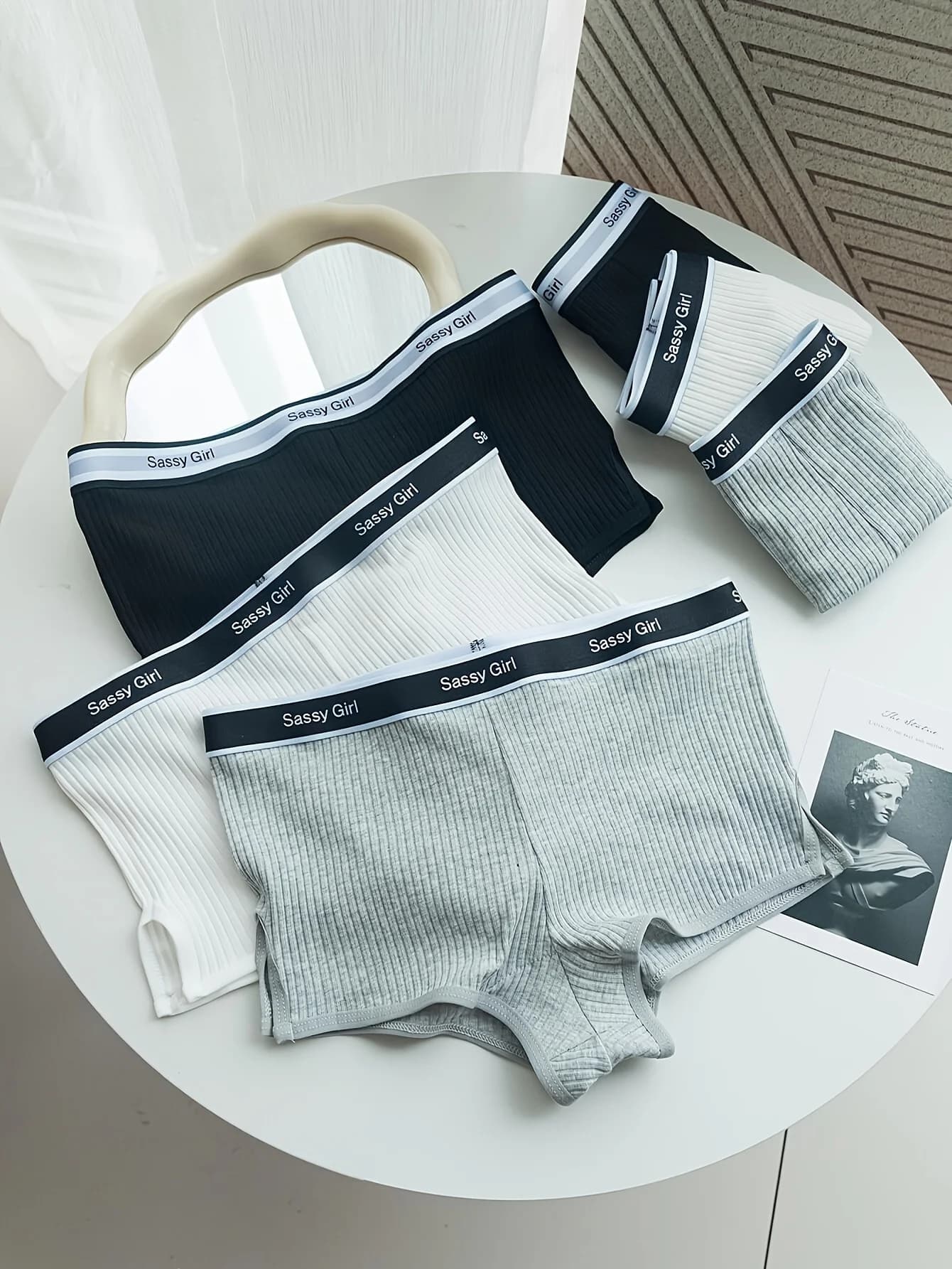 Pure cotton ribbed women's briefs, simple English belt, leg circumference, split, comfortable underpants, 6-piece set