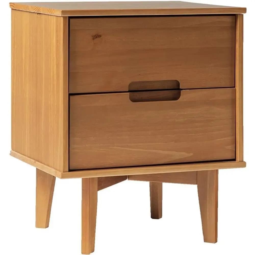 Comodino con 2 Cassetti e Maniglia Scanalata in Legno, Tavolino Laterale per Camera da Letto con Cassetto e Ripiano, 24 Pollici, Colore Caramello