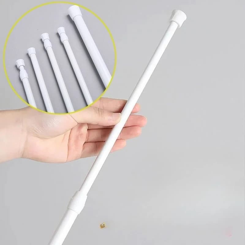 Asta telescopica per tende non perforata con vernice bianca, armadio da cucina per la casa, asta a strati, asta per tende da bagno, morsetto per gancio, telaio di supporto