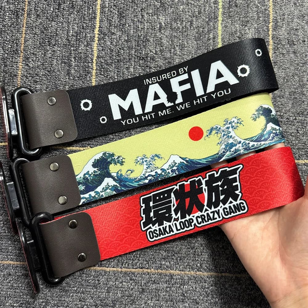 Cinghia di traino per auto e moto stile JDM Racing, corda di traino, nastro di traino, cinghia di traino per paraurti, adesivo, accessori auto