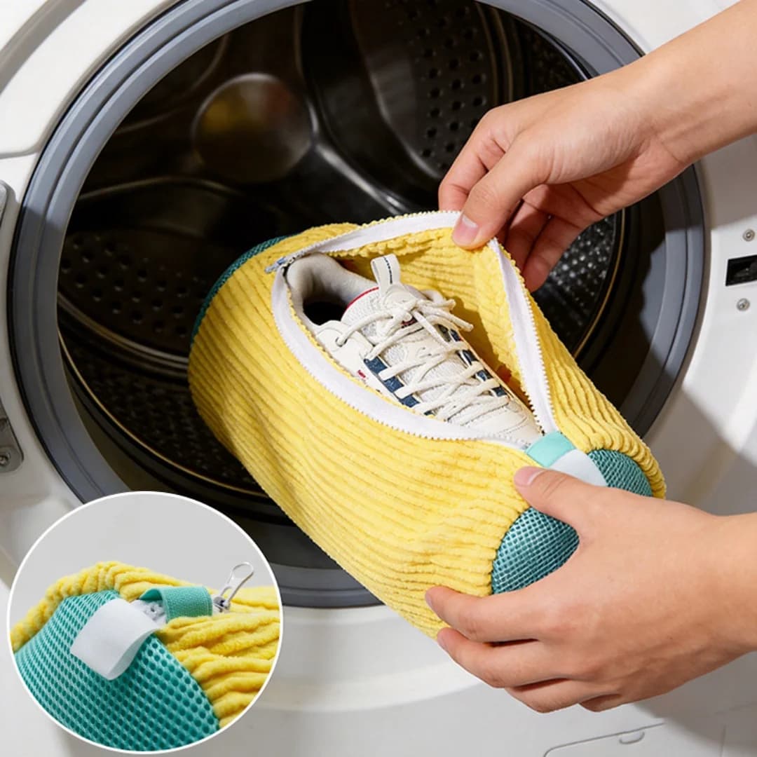 Shoe Washing Laundry Bag, Corduroy Sneaker Protector Bag, Anti-deformation Shoe Clean Bag, Zipper Reusable Shoe Washing Pouch,