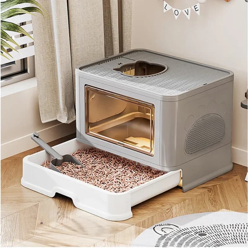 Sabbiera completamente chiusa per gatti, allargata e allargata, comodo cassetto, vassoio per lettiera per gatti, isola gli odori, toilette per animali domestici
