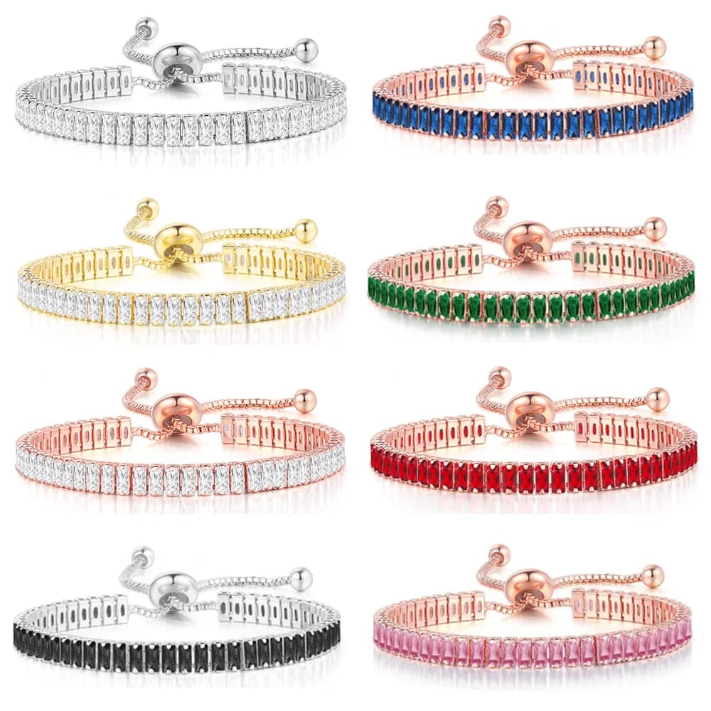 Braccialetti da Tennis in cristallo ghiacciato per donna uomo rettangolo nero zirconi cubici catena regolabile Hiphop gioielli all'ingrosso DZH051