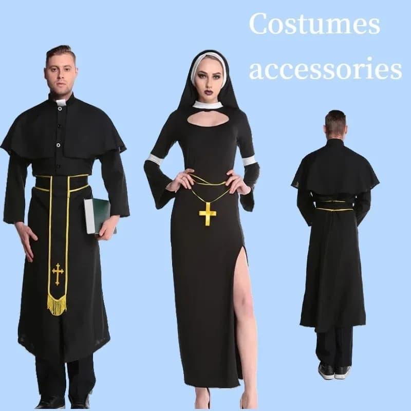 Costume da Cristo per Uomo, Sacerdote, Suora, Vergine Maria, Abito Religioso di Halloween con Croce, Veste Biblica per Cosplay in Chiesa
