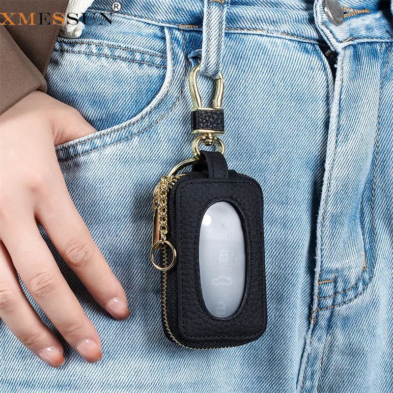 XMESSUN New Trendy Genuine Leather Car Key Case, Europe and America Universal Cowhide Key Wallets,Mini Key Storage Case ins