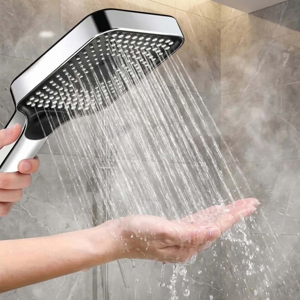 1 Pezzo Soffione Doccia Regolabile a 3 Modalità con Effetto Pioggia, Grande Flusso, Alta Pressione, Risparmio Idrico - Accessorio Bagno