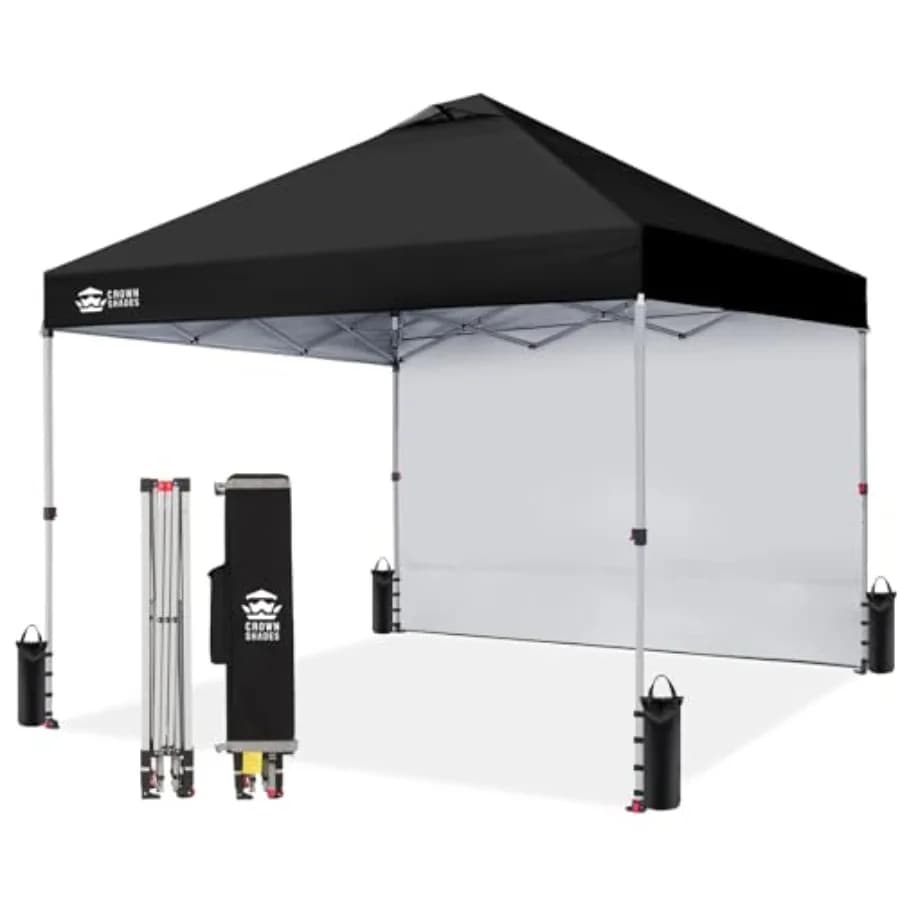 Tenda da spiaggia per eventi all'aperto, feste, campeggio: gazebo pop-up 10x10 con 1 parete laterale, tessuto in poliestere nero, montaggio con un solo spinta.