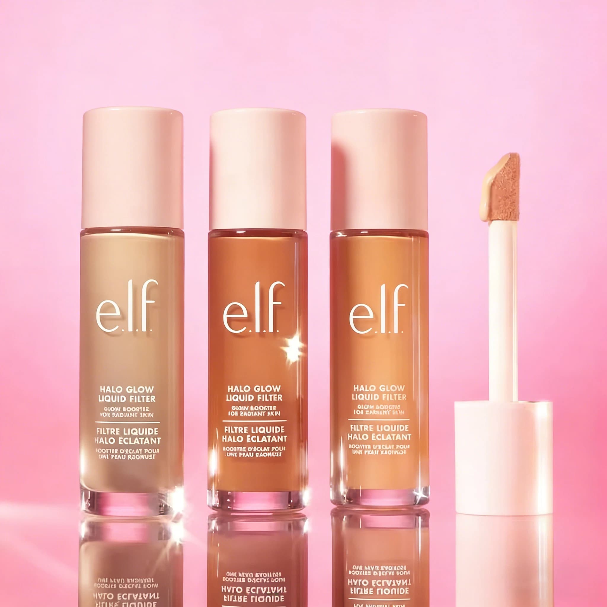 ELF 3 New Shades Halo Glow Liquid Filter Liquid Foundation Complexion Looks Healthy and More Radiant Base Makeup Beauty Products