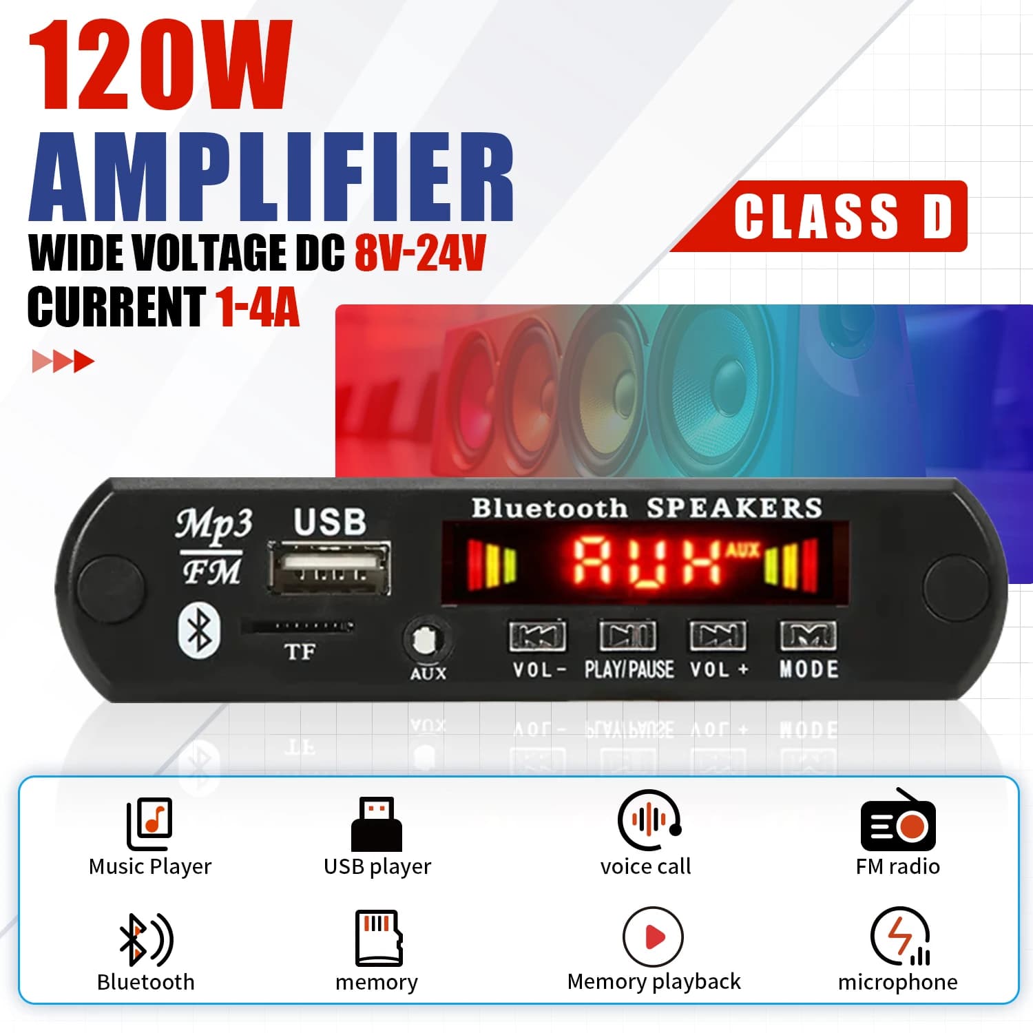 DC 7V-24V 2*60W amplificatore scheda di decodifica MP3 120W lettore MP3 Bluetooth V5.0 modulo USB FM AUX registrazione Radio per altoparlante