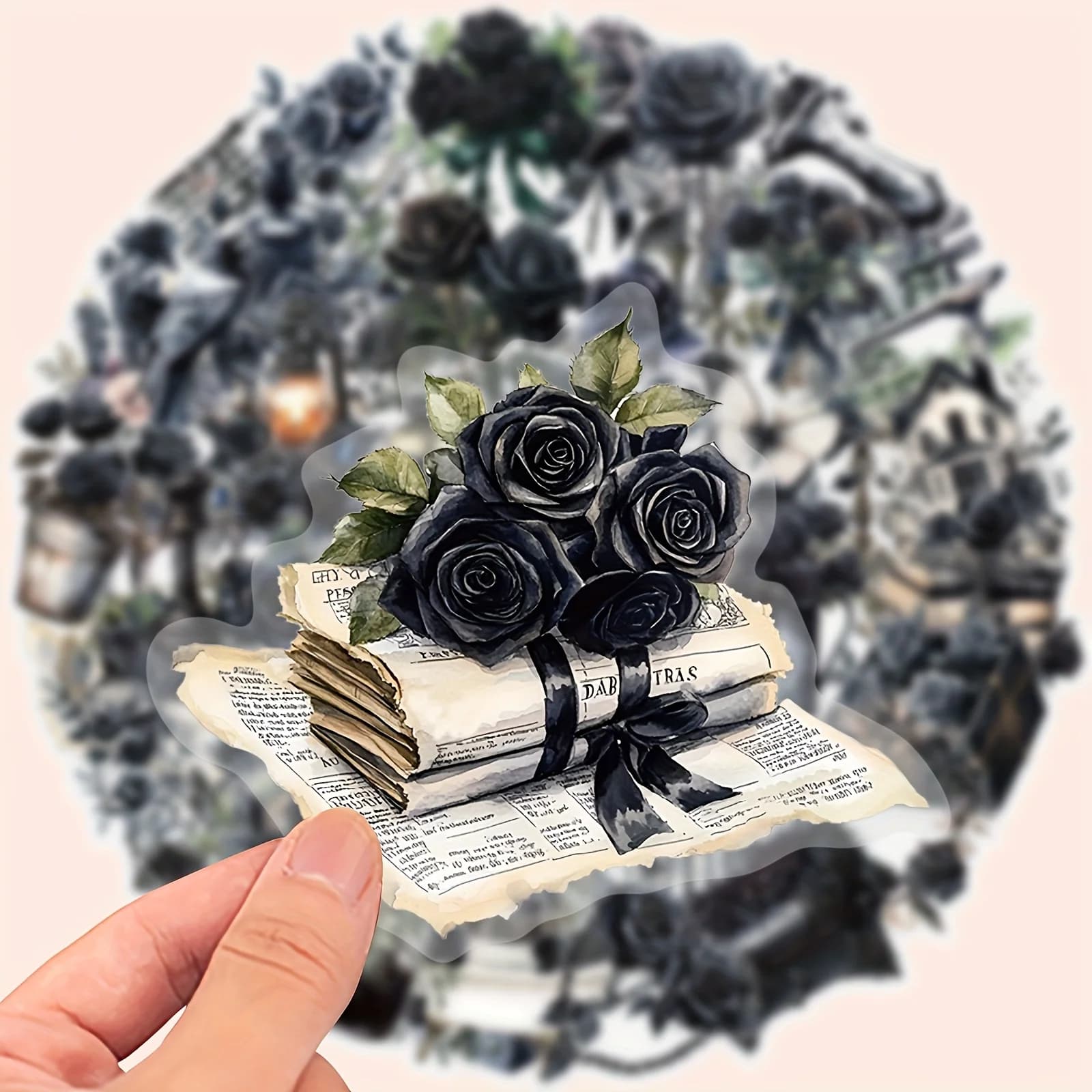 50Pcs Black Rose Graffiti Stickers Transparent Decor Decals Suitcase Laptop Notebook DIY Crafts Holiday Gift Sticker Box Package
