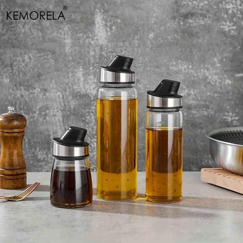 KEMORELA 1/3PCS Bottiglia di Olio Olio d'oliva Dispenser lecythus in vetro Bottiglia di condimento con apertura e chiusura automatica senza gocciolamento