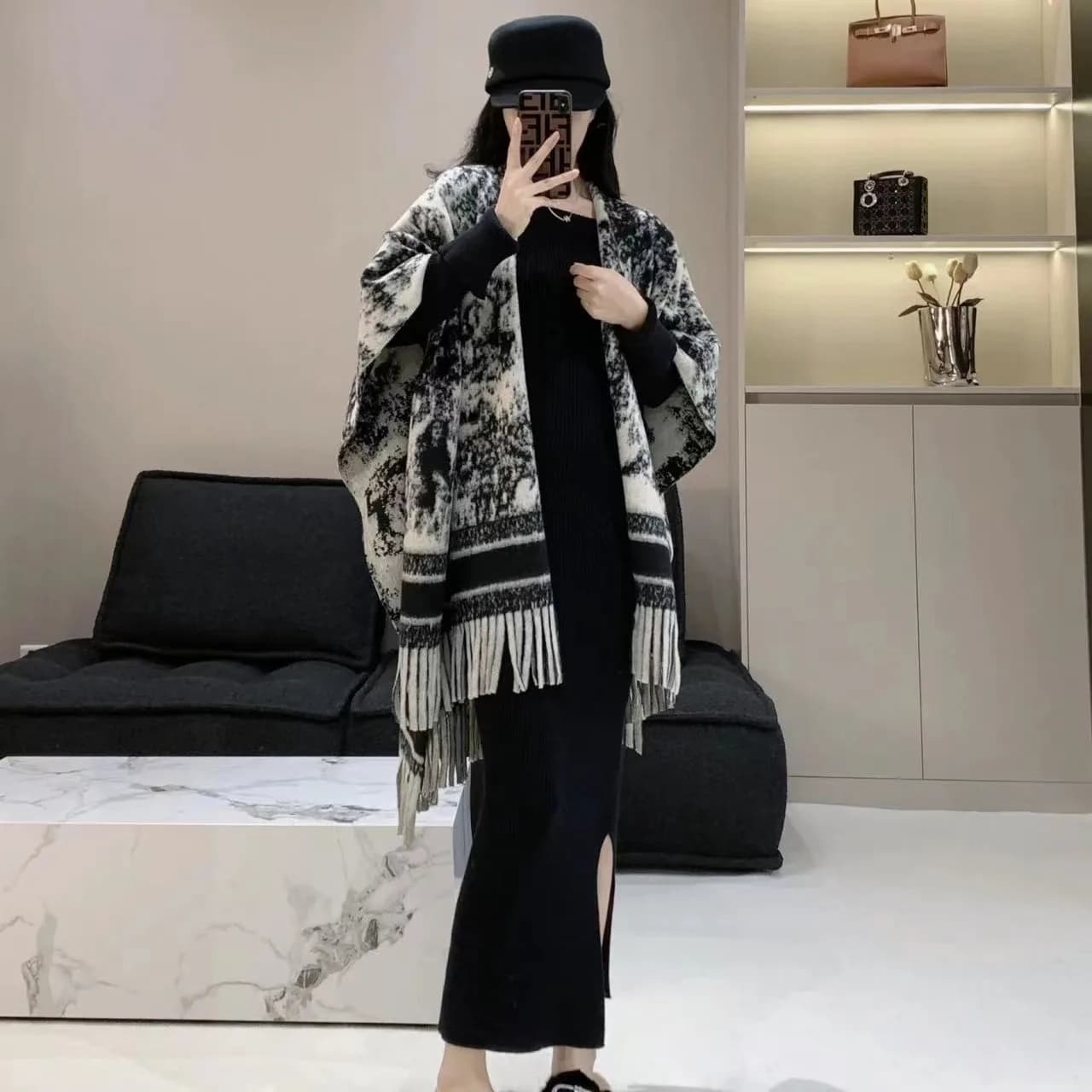 15 donne di stile di spessore aria condizionata divisa coperta da ufficio autunno femminile lungo stampato poncho scialle mantello allentato nappa mantello scozzese
