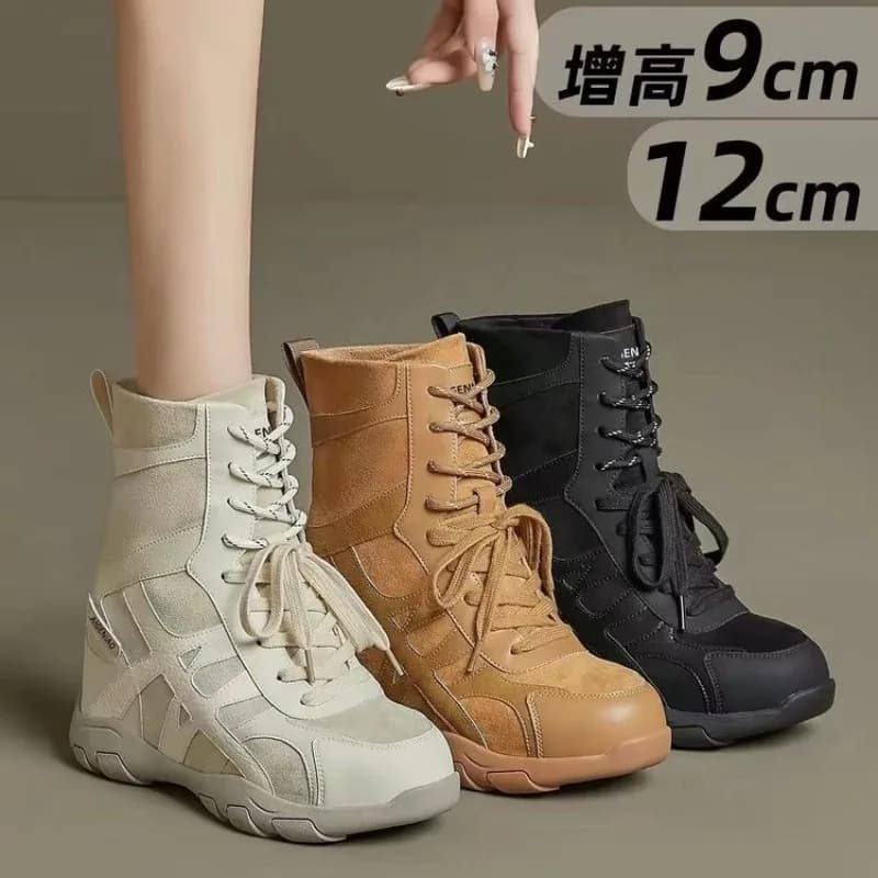 Inner Height Increasing Short Boots for Women 2026 Autumn and Winter New Versatile Lace-up Thick-soled Outdoor Hiking Shoes
