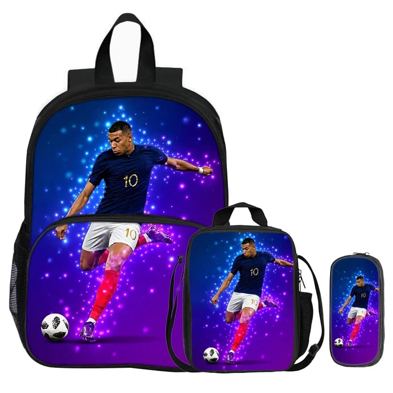 Football Star with Thermal Insulated Lunch Tote Purse Pencil Case Backpack M-Mbappe 3Pcs set with Front Pocket Backpack Rucksack