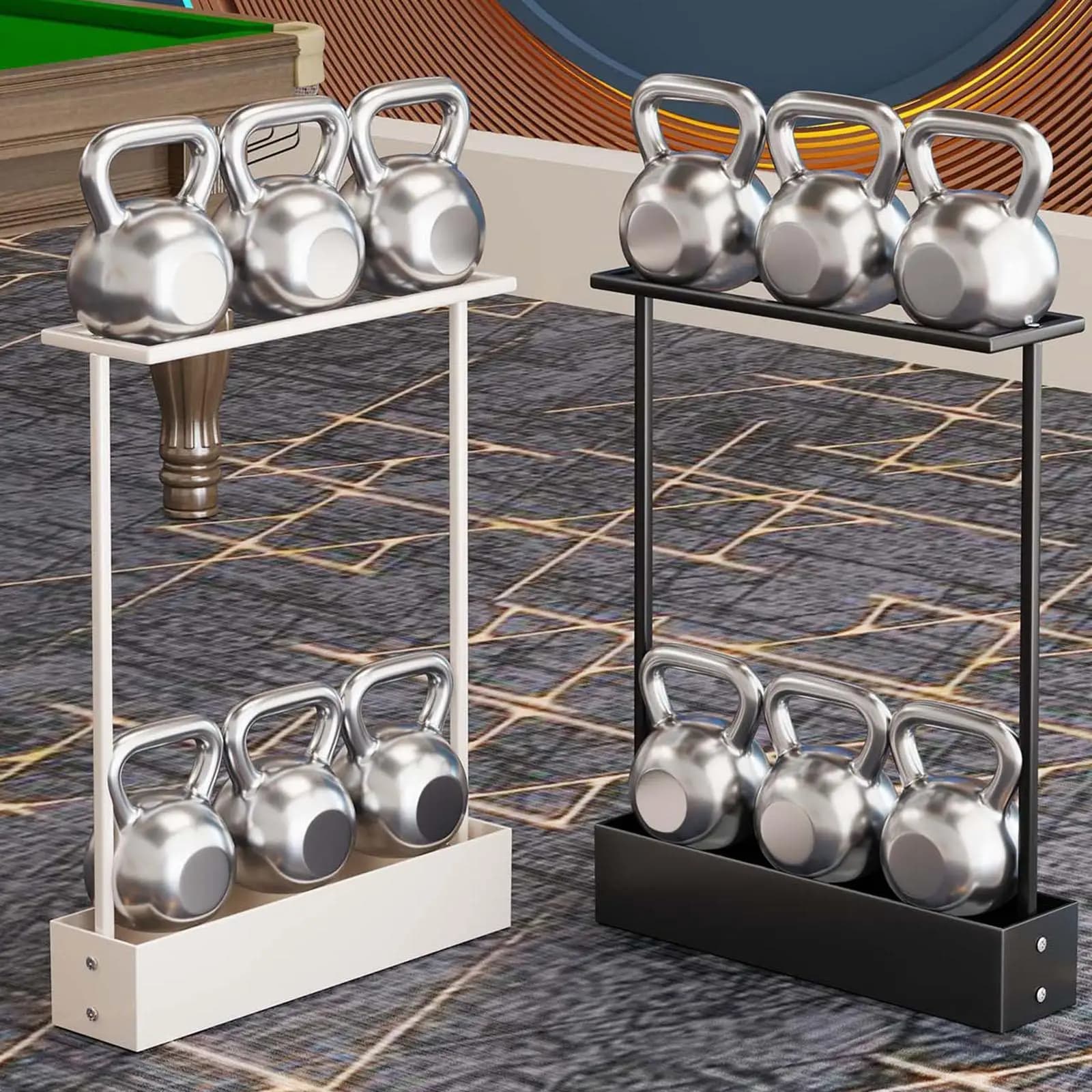 Billiard rack, multifunctional and stable vertical holder for kettlebell