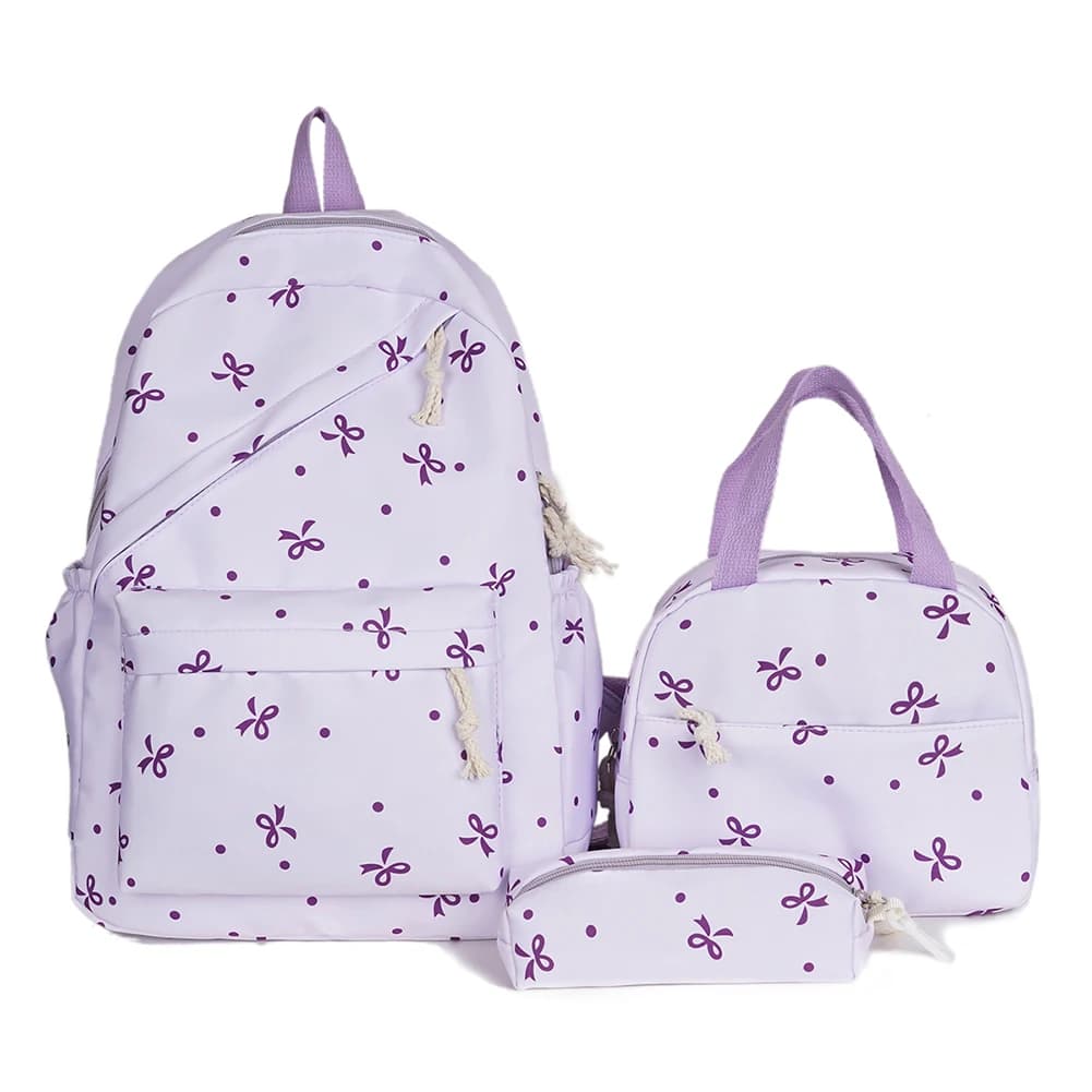 Zaino scolastico universitario 3 in 1 con papillon con borsa per il pranzo Astuccio per matite Zaini per ragazze carine Set di zaini scolastici per ragazze adolescenti