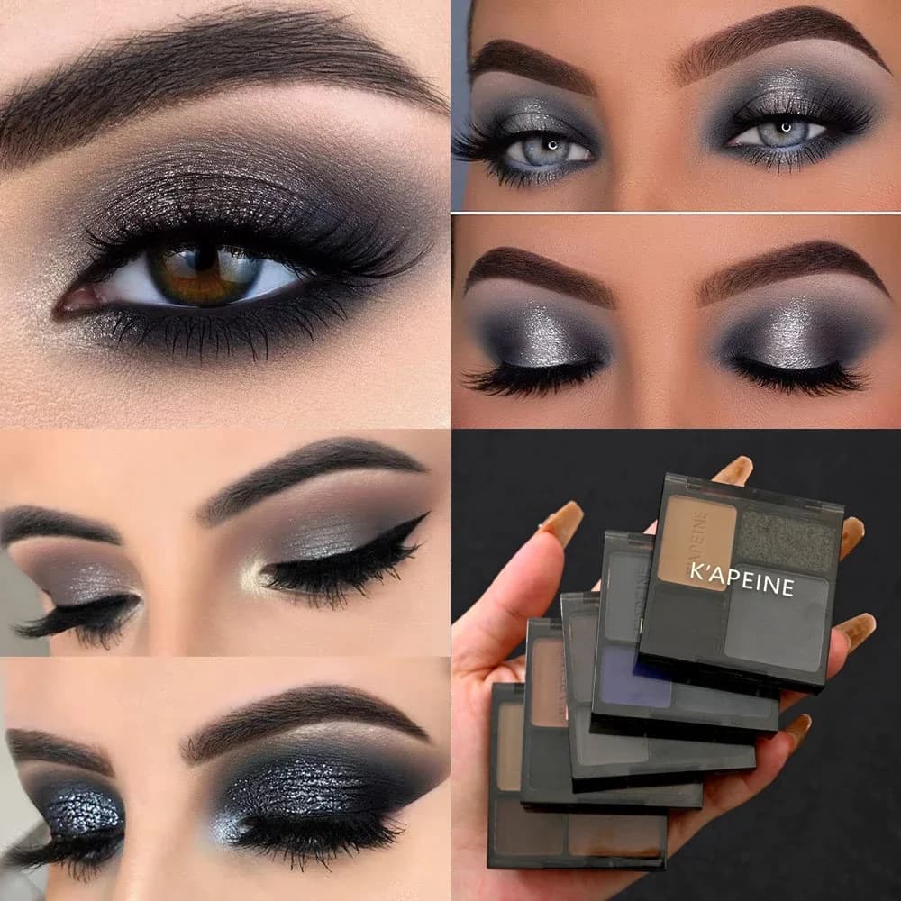 Black Smokey Grey Silver Glitter Shimmer Eye makeup palette 4 colors Cold ton Opachi Make Up Shades palette Black Radiance
