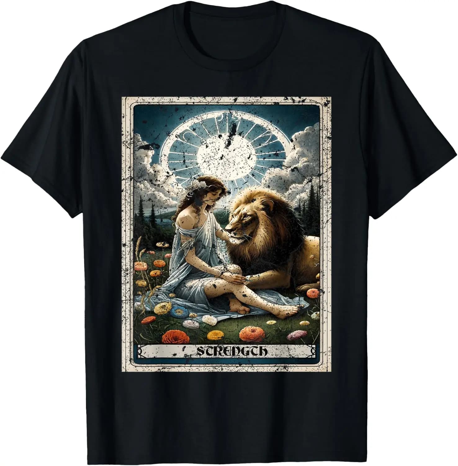 Strength Tarot Card T-Shirt 100% Cotton Trendy Y2K Short-Sleeve Tee-Soft, Quick-Drying, Moisture-Wicking; Ideal Sports Casual