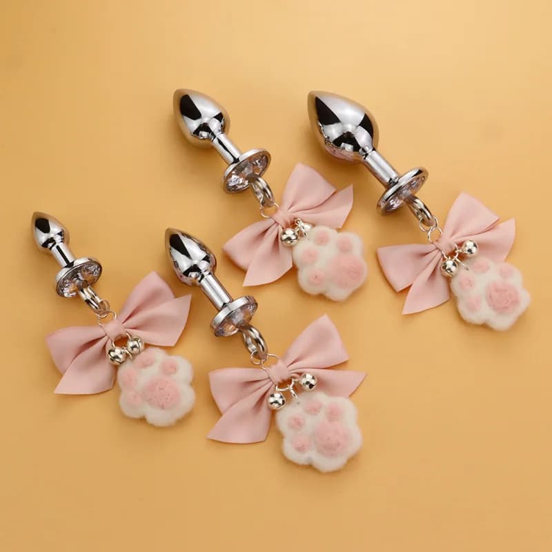 Cat Paw Nipple Clamps with Bow & Metal Anal Plug, Fetish BDSM Bondage Anal Expansion Stimulator Sex Toys for Women Adults