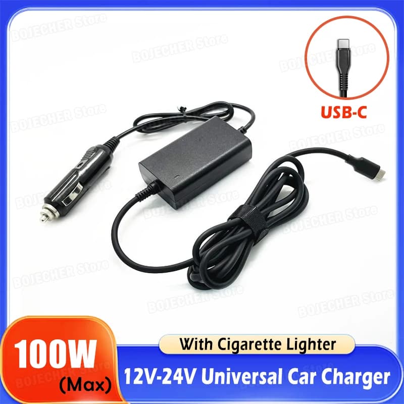 Caricabatterie Universale per Auto 100W Max 12V-24V USB-C PD 5V 9V 12V 15V 3A 20V 5A per Laptop Lenovo Dell, Tablet e Telefoni - Caricatore TYPE-C