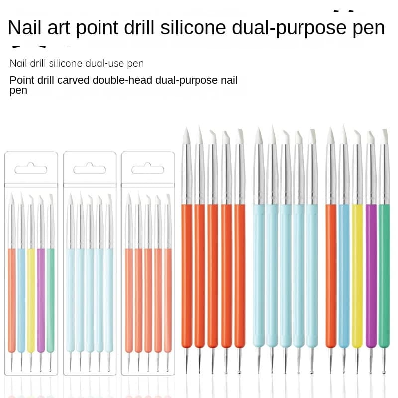 Set di 5 penne per nail art Macaron Dual-End: strumenti per goffratura e silicone punteggiati per la progettazione e la decorazione di unghie 3D