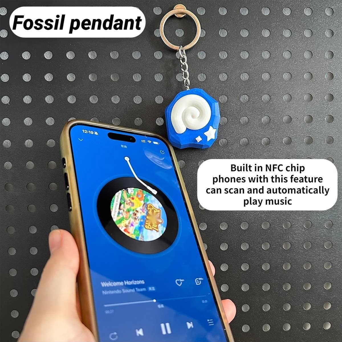 Portachiavi con ciondolo con fossili di animali con croce di carte musicali NFC Ciondolo creativo Collezione di modelli di gioco stampati in 3D Regalo per i fan