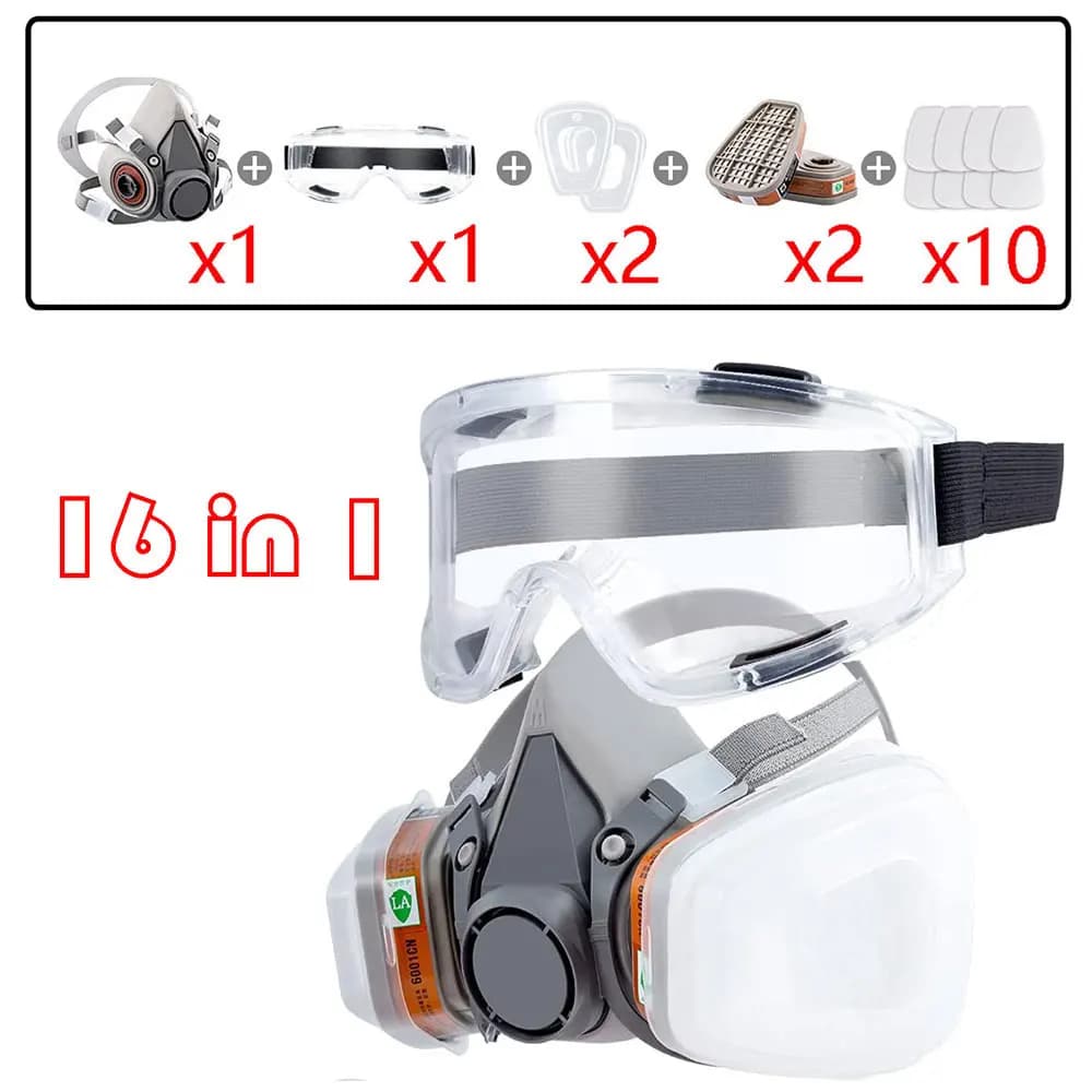 16in1 6200 Half Face Anti-gas and Anti-dust Mask with Industrial Spray Painting Filters, Chemical and Organic Vapours