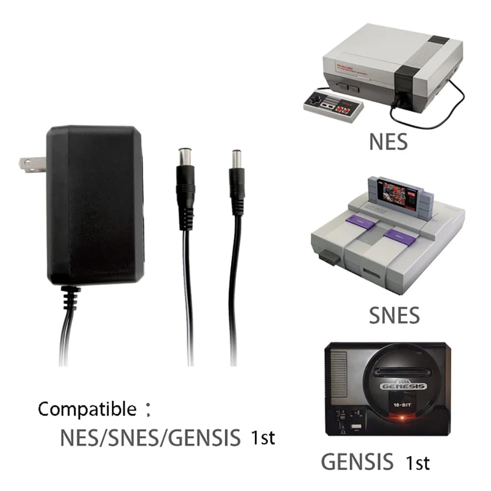 for SNES NES GENESIS 1st Power Adapter 3 in 1 Power Charger Cable Splitter AC100-245V 60HZ DC 9V 850mA Power Supply Dongle