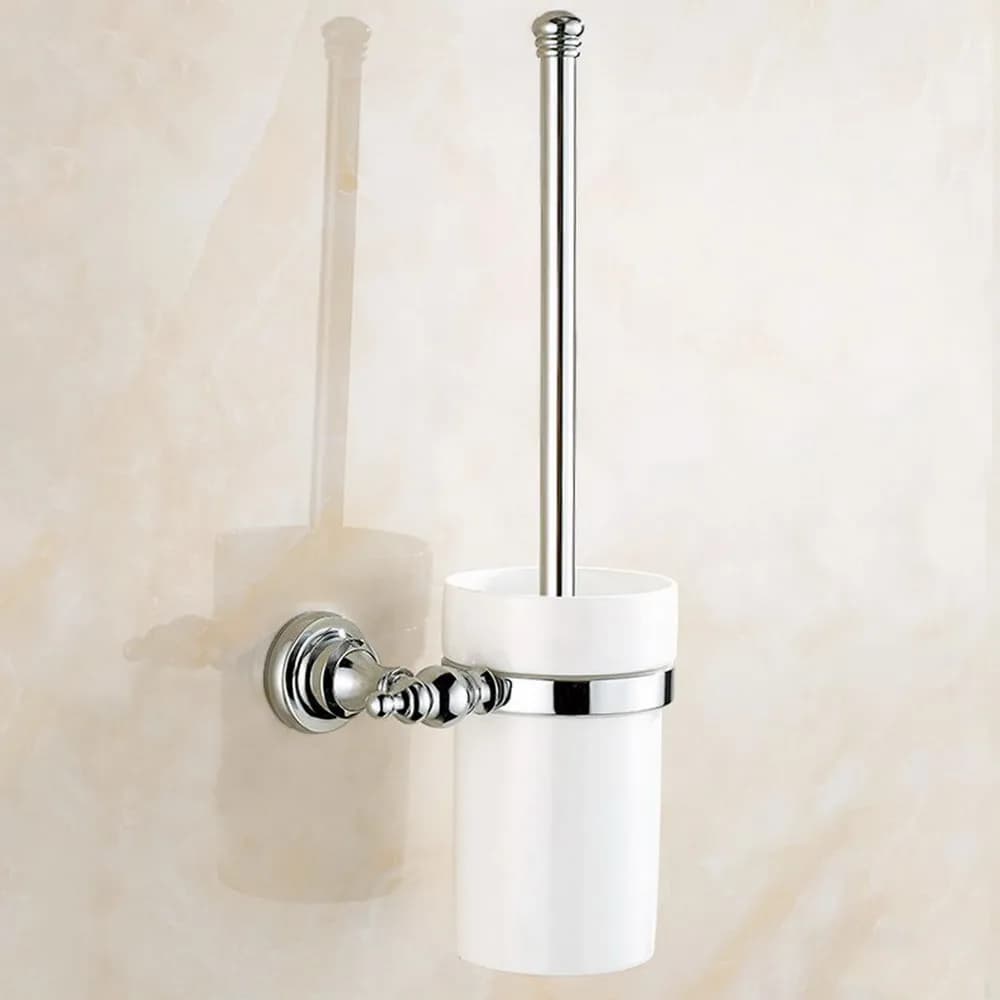 Set scopino e supporto per WC a parete in ottone cromato lucido, accessorio per il bagno con tazza in ceramica bianca, aba906