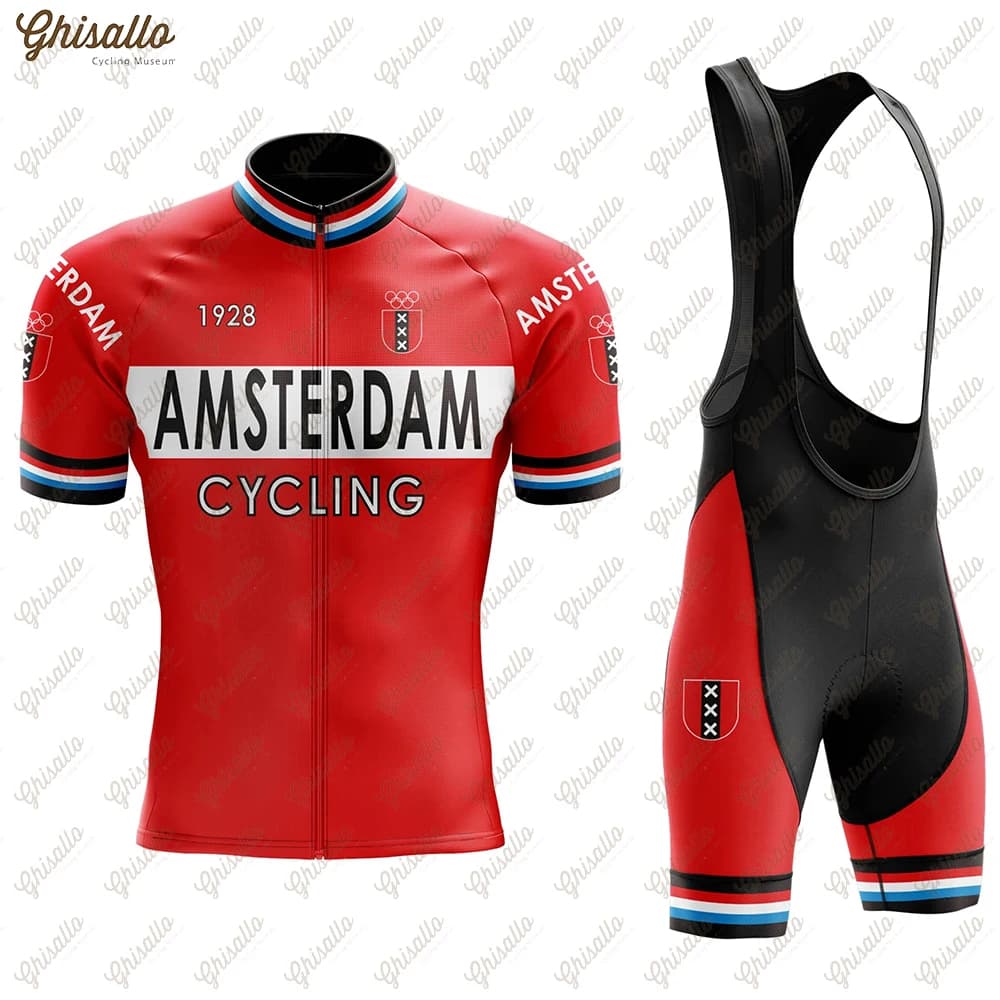 Men's Amsterdam Team Cycling Jersey Set, Road Bike Equipment, Shirt, Clothing, Shorts, Quick Drying, Cycling Clothing