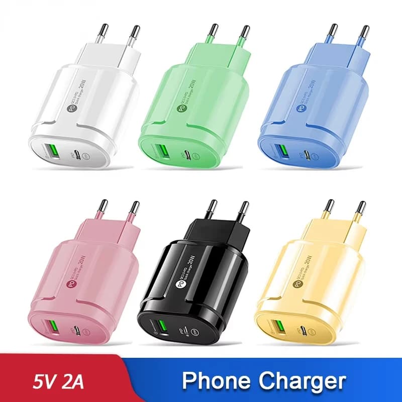 New Quick Charging Head 20W PD USB 5V 2A C Charger Double Doors Travel Charger Macaron Spina Color Mobile for iPhone Huawei