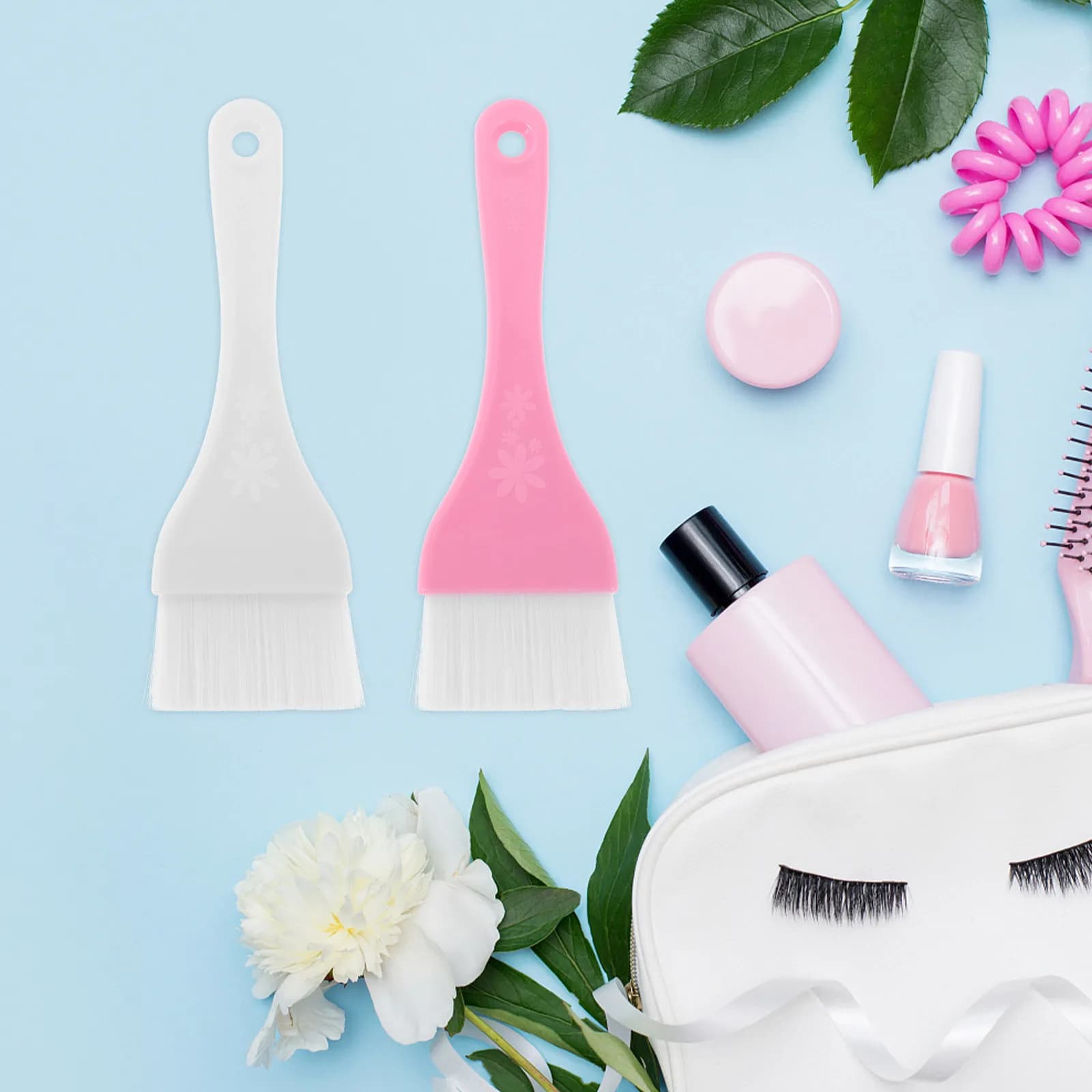 Set di 2 Pennelli Grandi per Trucco, Bianco e Rosa, per Applicazione Maschera Viso, Argilla, Lozione Corpo, Bronzer, Abbronzatura e Cura Completa del Corpo